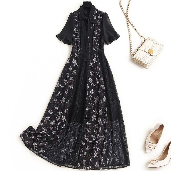 women's fashions designers will see short sleeves bow-collar impression ribbons midi chiffon dress dresses, Black;gray
women's fashions designers will see short sleeves bow-collar impression ribbons midi chiffon dress dresses, Black;gray