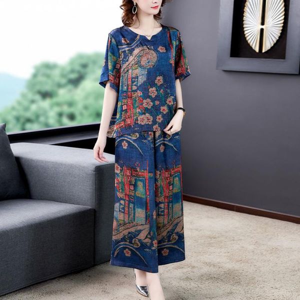 women spring summer casual mid-aged 2 pcs suit lady print o-neck shirt wide leg pant set female vintage plus size e641 women's two piec, White
women spring summer casual mid-aged 2 pcs suit lady print o-neck shirt wide leg pant set female vintage plus size e641 women's two piec, White