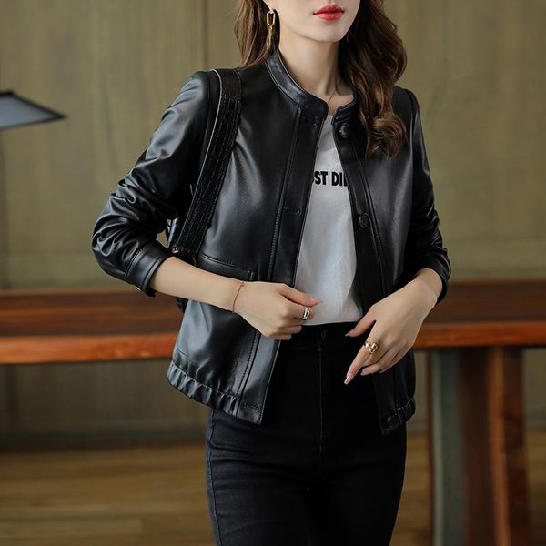 women's leather & faux osen sheepskin coat female winter biker jacket jackets spring 2021, Black
women's leather & faux osen sheepskin coat female winter biker jacket jackets spring 2021, Black