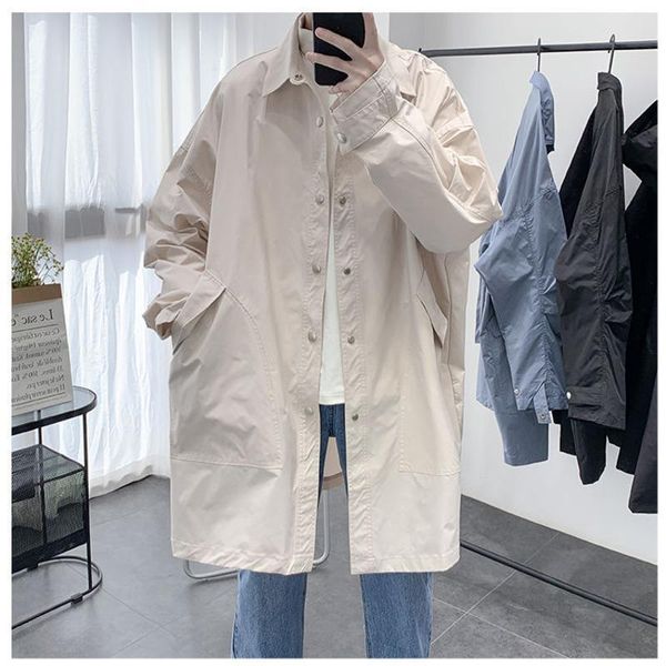men's trench coats autumn korean style fashion solid color casual long coat men streetwear wild loose windbreaker jacket mens overcoat, Tan;black 
men's trench coats autumn korean style fashion solid color casual long coat men streetwear wild loose windbreaker jacket mens overcoat, Tan;black
