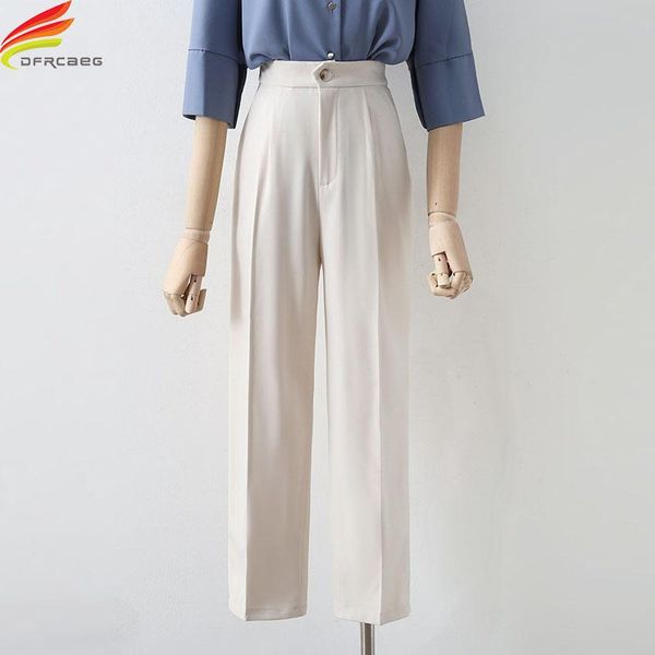 women's pants & capris 2021 high elastic waist beige or black ankle-length women korean style office wear suits ladies trousers, Black;white
women's pants & capris 2021 high elastic waist beige or black ankle-length women korean style office wear suits ladies trousers, Black;white