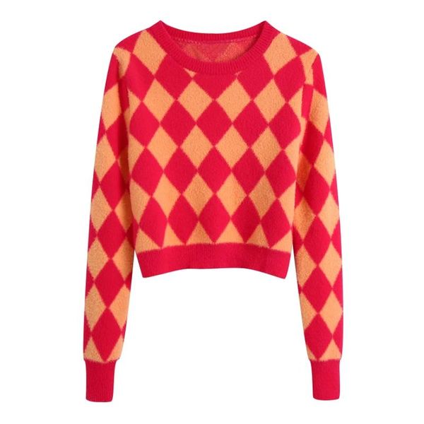 women's sweaters women diamond check knitted short sweater female long sleeve pullover casual lady o neck crop sw1331, White;black
women's sweaters women diamond check knitted short sweater female long sleeve pullover casual lady o neck crop sw1331, White;black