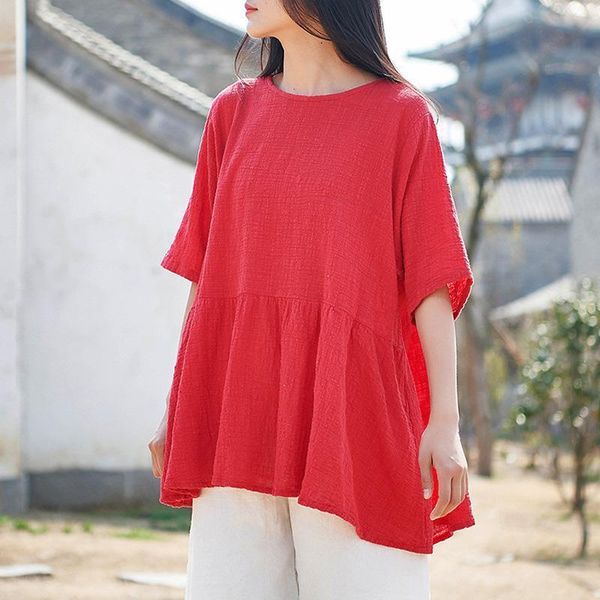 casual style cotton linen summer women half sleeves solid color vintage, White
casual style cotton linen summer women half sleeves solid color vintage, White