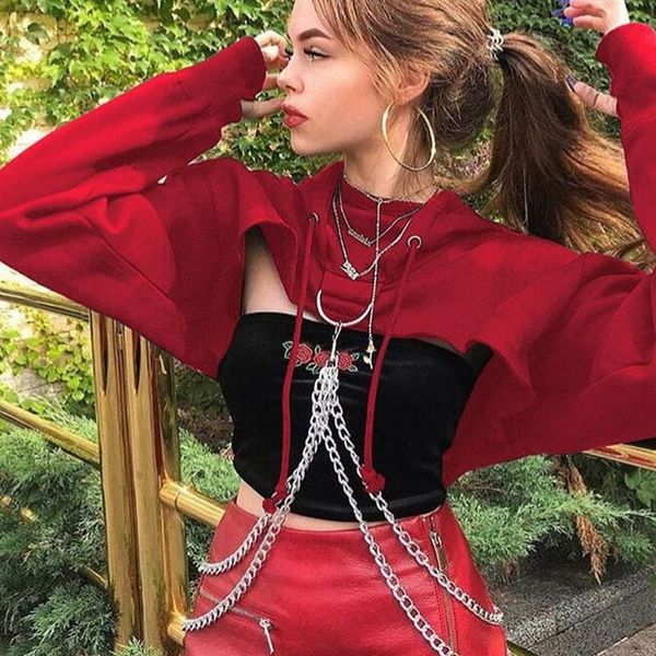 women's hoodies & sweatshirts summer autumn solid color retro vintage high street hip hop chain hooded long sleeve straples hoodie shor, Black
women's hoodies & sweatshirts summer autumn solid color retro vintage high street hip hop chain hooded long sleeve straples hoodie shor, Black