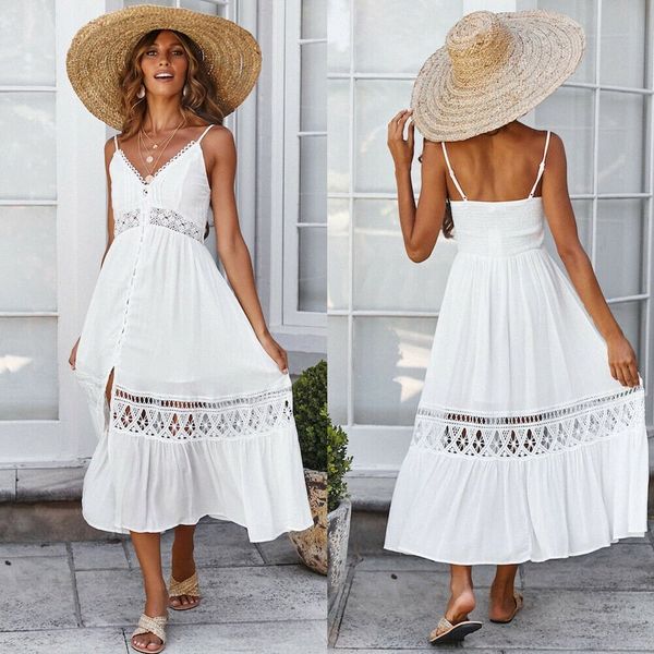 women summer boho beach sleeveless v neck long dress ladies evening party lace solid white dresses sundress v1fb#, Black;gray
women summer boho beach sleeveless v neck long dress ladies evening party lace solid white dresses sundress v1fb#, Black;gray