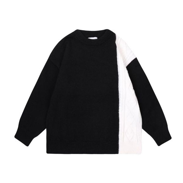 men's sweaters wear sweater 2021 autumn winter loose all-match patchwork vintage oversize kintted round collar pullovers for male, White;black
men's sweaters wear sweater 2021 autumn winter loose all-match patchwork vintage oversize kintted round collar pullovers for male, White;black