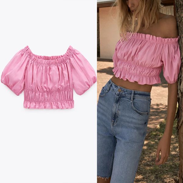 blouses za pink elastic cropped summer blouse women short sleeve off shoulder woman chic pleated smocked blouses, White
blouses za pink elastic cropped summer blouse women short sleeve off shoulder woman chic pleated smocked blouses, White