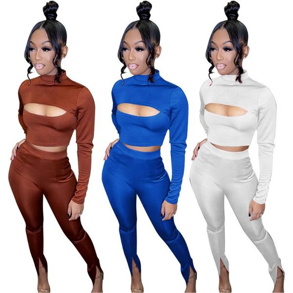 women's two piece pants winter clothes women elastic tight pure color long sleeve round neck hollow out open fork set wholesale items, White
women's two piece pants winter clothes women elastic tight pure color long sleeve round neck hollow out open fork set wholesale items, White