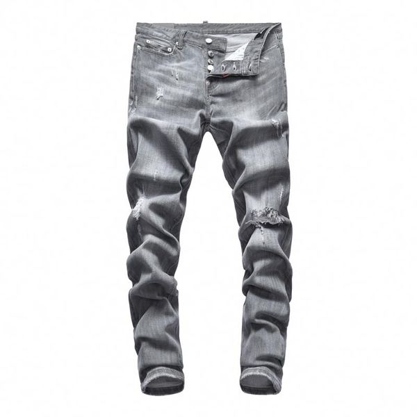 men's jeans european brand men stretch slim pants denim trousers button grey hole pencil for 7904, Blue 
men's jeans european brand men stretch slim pants denim trousers button grey hole pencil for 7904, Blue