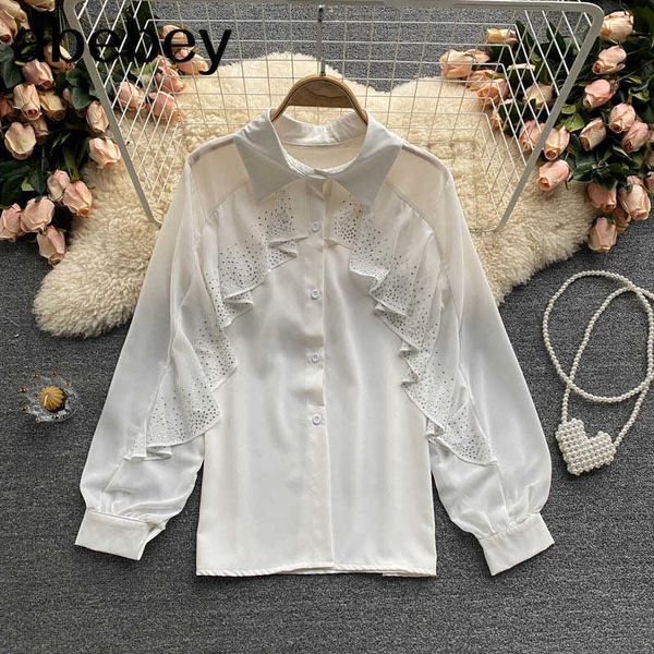 women white blouse korean ruffles turn down collar puff sleeve casual spring bohemian solid vacation blouses 210715
women white blouse korean ruffles turn down collar puff sleeve casual spring bohemian solid vacation blouses 210715
