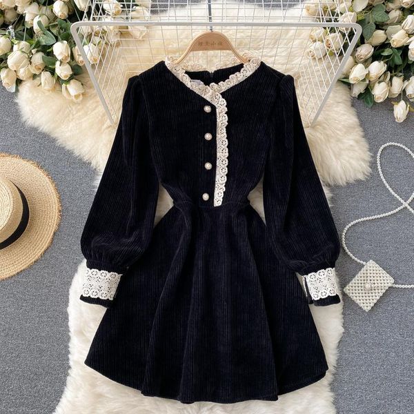casual dresses a309 women's fashion round neck retro corduroy short a-line dress autumn 2021 lace stitching long sleeve black vestidos, Black;gray
casual dresses a309 women's fashion round neck retro corduroy short a-line dress autumn 2021 lace stitching long sleeve black vestidos, Black;gray