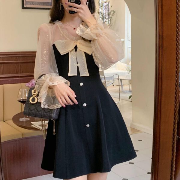 vintage elegant mini party casual women dress lace long sleeve bow one piece korean black summer, Black;gray
vintage elegant mini party casual women dress lace long sleeve bow one piece korean black summer, Black;gray