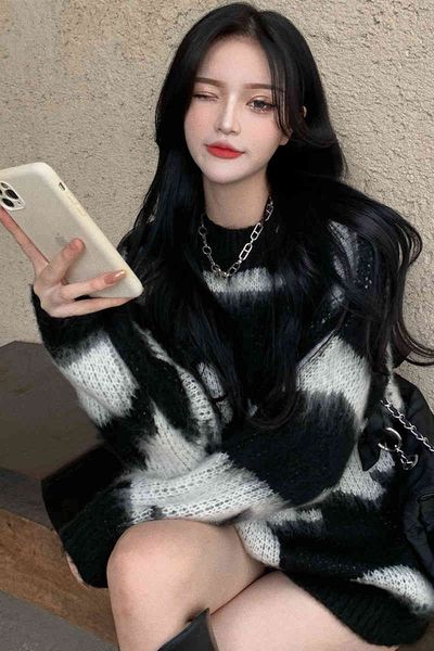 women's sweaters autumn and winter new mohair black retro lazy sweater women loose outer wear g91m, White;black
women's sweaters autumn and winter new mohair black retro lazy sweater women loose outer wear g91m, White;black