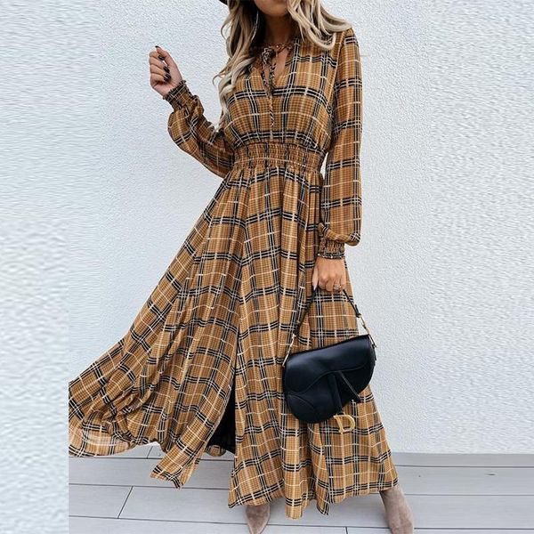 casual dresses elegant tie-up v neck elastic waist women dress fashion plaid lattice print lady long autumn sleeve split party, Black;gray
casual dresses elegant tie-up v neck elastic waist women dress fashion plaid lattice print lady long autumn sleeve split party, Black;gray
