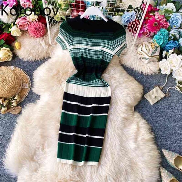 korobov summer new elegant chic knitted dress women o neck short sleeve female dresses preppy style striped vestidos 210430, Black;gray
korobov summer new elegant chic knitted dress women o neck short sleeve female dresses preppy style striped vestidos 210430, Black;gray