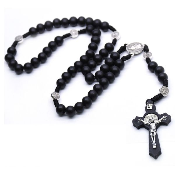 black wooden rosary necklace religious elegant catholic big cross pendent for women men fashion beads jewerly, Silver
black wooden rosary necklace religious elegant catholic big cross pendent for women men fashion beads jewerly, Silver