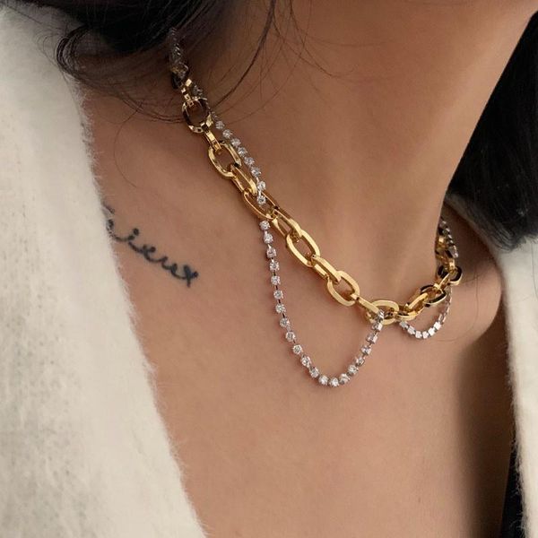 pendant necklaces punk crystal gold color chunky chain double layer necklace for women alloy geometric short choker sweater chains, Silver
pendant necklaces punk crystal gold color chunky chain double layer necklace for women alloy geometric short choker sweater chains, Silver