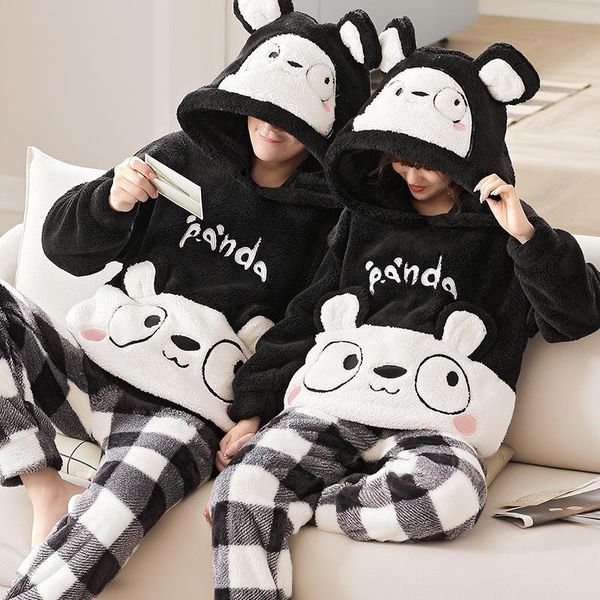 men's sleepwear flannel thicken 2 pcs winter couple pajamas set warm cartoon anime cute men loose plaid pants women bear ears homewear, Black;brown
men's sleepwear flannel thicken 2 pcs winter couple pajamas set warm cartoon anime cute men loose plaid pants women bear ears homewear, Black;brown