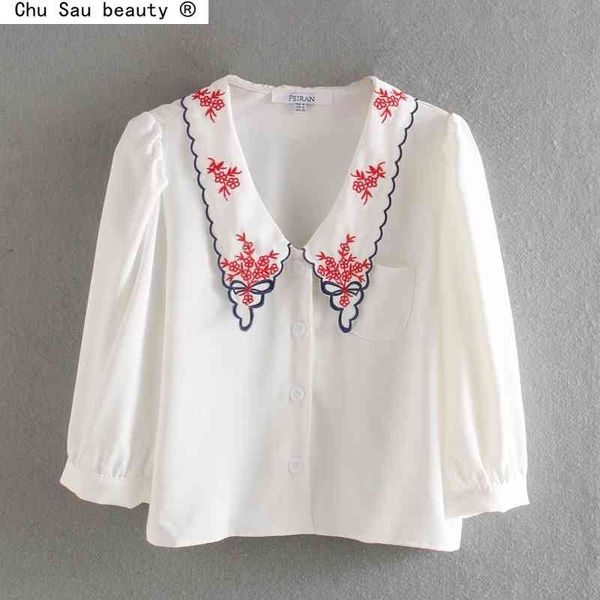 summer fashion embroidery floral shirt female lapel single breasted white puff sleeve loose blouse chic style 210508
summer fashion embroidery floral shirt female lapel single breasted white puff sleeve loose blouse chic style 210508