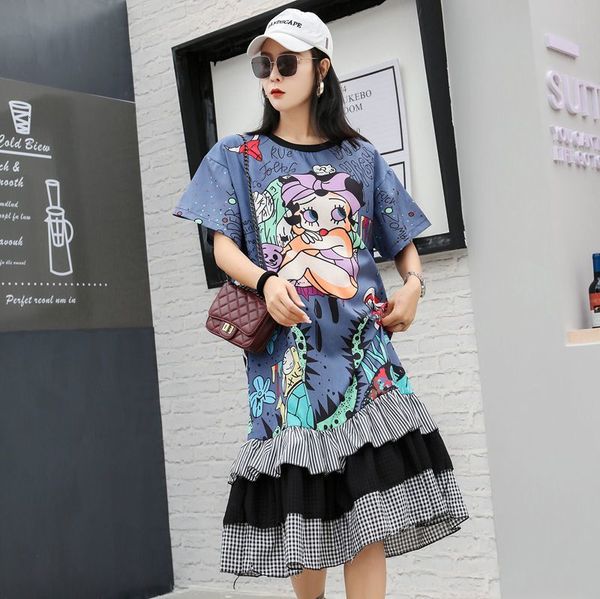 polo popular short - sleeved t-shirt of thailand women in a long cartoon print frilled dress, White
polo popular short - sleeved t-shirt of thailand women in a long cartoon print frilled dress, White