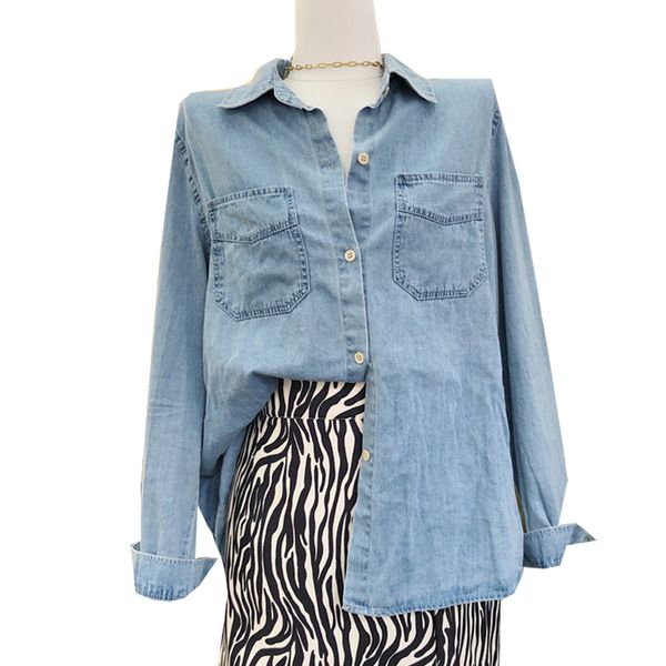spring simple denim blouses women buttoned shirts single breasted long sleeeve women pockets blusas mujer 210514, White
spring simple denim blouses women buttoned shirts single breasted long sleeeve women pockets blusas mujer 210514, White