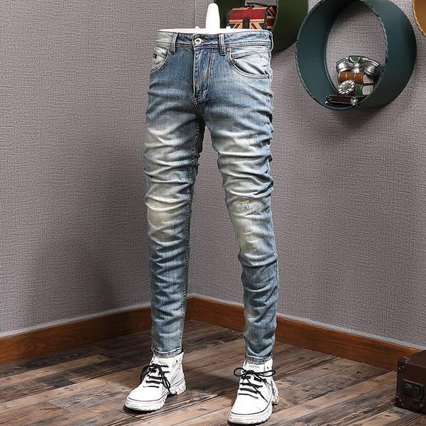 men's jeans italian style fashion men retro blue slim fit plain distressed wash ripped vintage designer casual denim pants
men's jeans italian style fashion men retro blue slim fit plain distressed wash ripped vintage designer casual denim pants