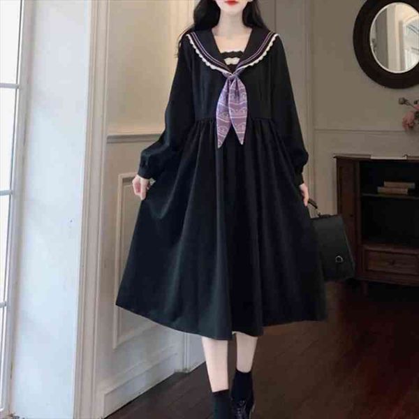 size 6xl 150kg autumn women dresses long sleeve bow neck black casual loose ladies sweet high waist vintage, Black;gray
size 6xl 150kg autumn women dresses long sleeve bow neck black casual loose ladies sweet high waist vintage, Black;gray