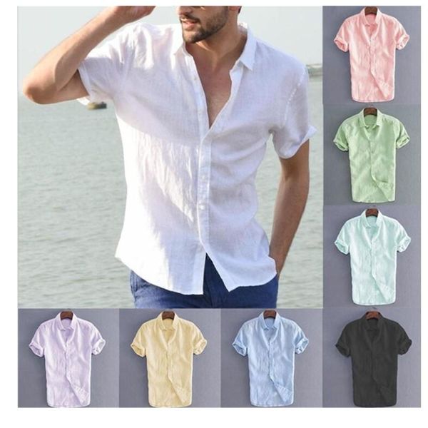 european and american men solid linen short sleeve shirt summer multi - color choice, White;black
european and american men solid linen short sleeve shirt summer multi - color choice, White;black