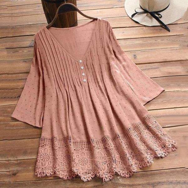 summer solid blouse plus size -5xl women half sleeve stitching hollow out floral lace hem button decor women's blouses & shirts, White
summer solid blouse plus size -5xl women half sleeve stitching hollow out floral lace hem button decor women's blouses & shirts, White