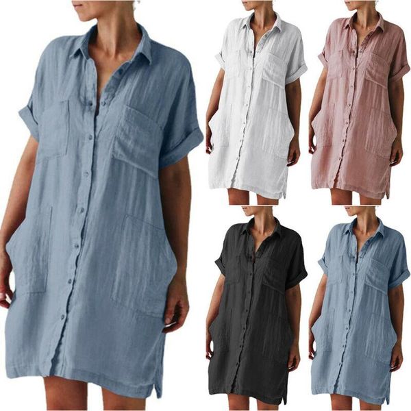party dresses mini dress for women loose casual fashion v-neck single breasted short sleeve ladies solid color female clothing pockets, White;black
party dresses mini dress for women loose casual fashion v-neck single breasted short sleeve ladies solid color female clothing pockets, White;black