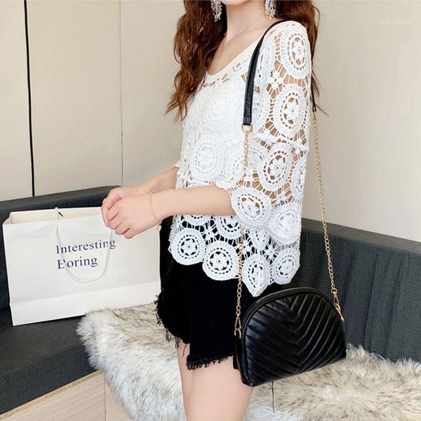 fashion summer women version of cotton hollow lace flower shirt female sunscreen arrival, White
fashion summer women version of cotton hollow lace flower shirt female sunscreen arrival, White
