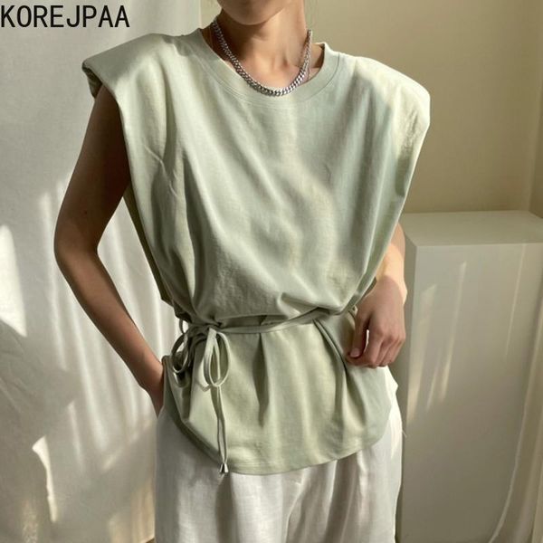 women's t-shirt korejpaa women 2021 summer korean chic all-match round neck loose lace-up waist slimming solid color flying sleeve top, White
women's t-shirt korejpaa women 2021 summer korean chic all-match round neck loose lace-up waist slimming solid color flying sleeve top, White