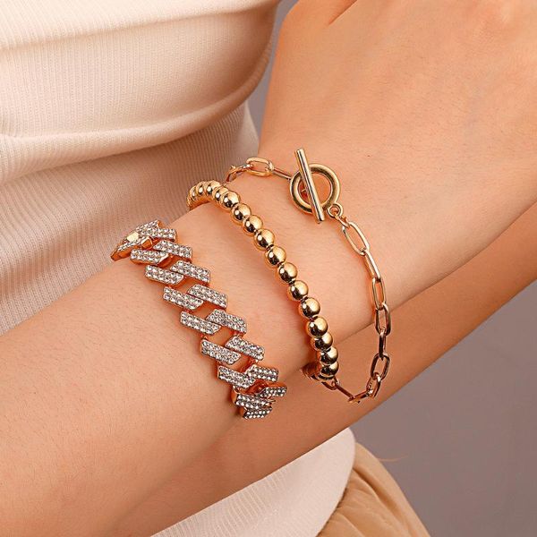link, chain fashion gold punk hip-hop cuba thick bracelet set with rhinestone bead ot 3pcs per women girls party jewelry, Black
link, chain fashion gold punk hip-hop cuba thick bracelet set with rhinestone bead ot 3pcs per women girls party jewelry, Black