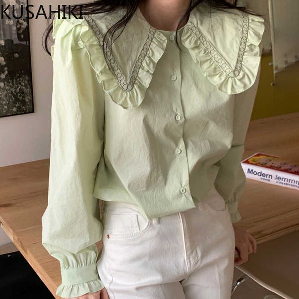 kusahiki korea chic women ruffle patchwork peter pan collar blusas shirt causal puff sleeve spring blouses 6f816 210602, White
kusahiki korea chic women ruffle patchwork peter pan collar blusas shirt causal puff sleeve spring blouses 6f816 210602, White