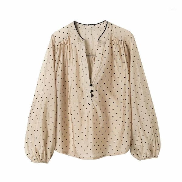 women dot printing stand collar lantern sleeve shirts loose smock female blouses casual lady blusas s8257 women's &, White
women dot printing stand collar lantern sleeve shirts loose smock female blouses casual lady blusas s8257 women's &, White