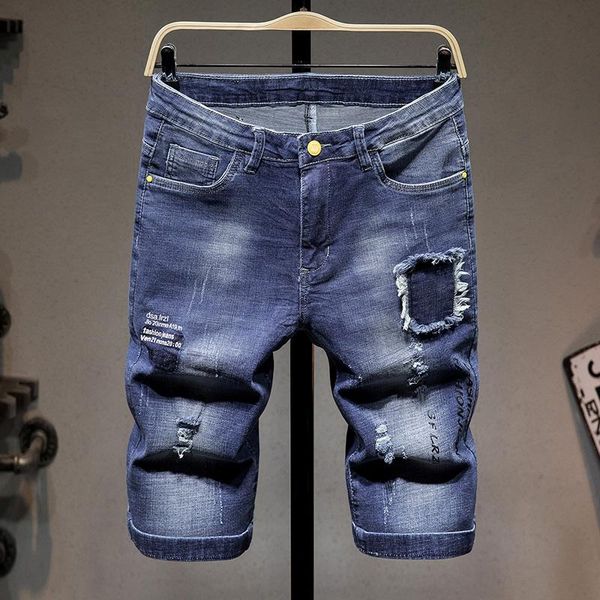 summer men's blue patchwork ripped hole jeans shorts fashion letter printing frayed male denim short five points pants, White;black
summer men's blue patchwork ripped hole jeans shorts fashion letter printing frayed male denim short five points pants, White;black