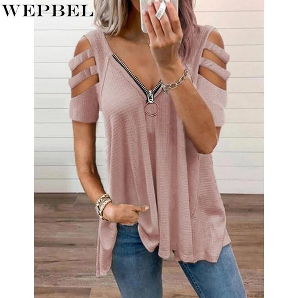 women's t-shirt wepbel zipper loose-fit summer short sleeve solid color v-neck off-shoulder hollow out, White
women's t-shirt wepbel zipper loose-fit summer short sleeve solid color v-neck off-shoulder hollow out, White