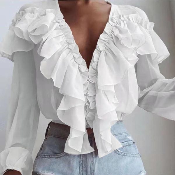 women's blouses & shirts women slim pleated ruffled chiffon stitching flared sleeve loose shirt female spring elegant office solid colo, White
women's blouses & shirts women slim pleated ruffled chiffon stitching flared sleeve loose shirt female spring elegant office solid colo, White