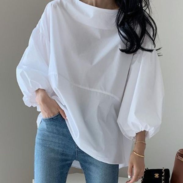 women's blouses & shirts autumn 2021 japanese style korean fashion solid color simplicity blouse round neck lantern sleeve casual, White
women's blouses & shirts autumn 2021 japanese style korean fashion solid color simplicity blouse round neck lantern sleeve casual, White