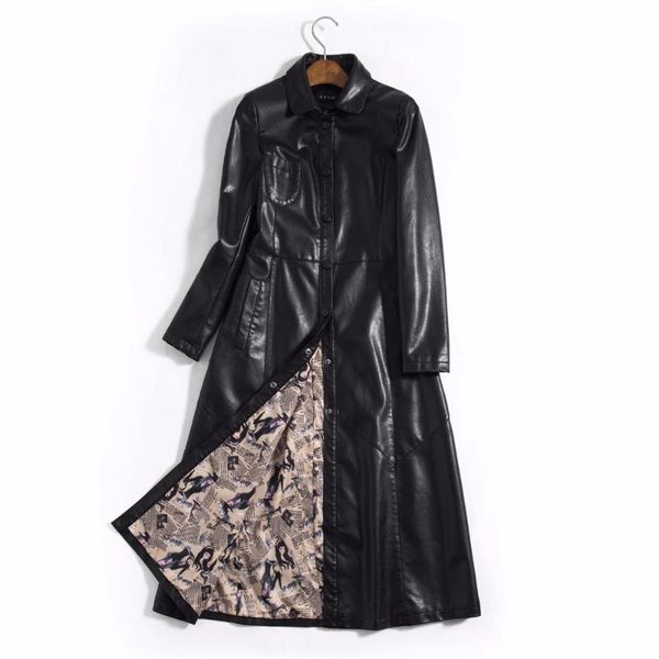 women's leather & faux plus size jacket 2021 winter x-long outwear fashion solid turn collar single breasted coat for female, Black
women's leather & faux plus size jacket 2021 winter x-long outwear fashion solid turn collar single breasted coat for female, Black