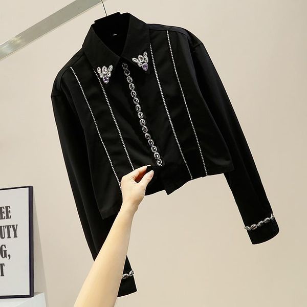 women's blouses & shirts single-breasted lapel short shirt blouse for women loose all-matching 's long sleeve diamonds blusas mujer, White
women's blouses & shirts single-breasted lapel short shirt blouse for women loose all-matching 's long sleeve diamonds blusas mujer, White