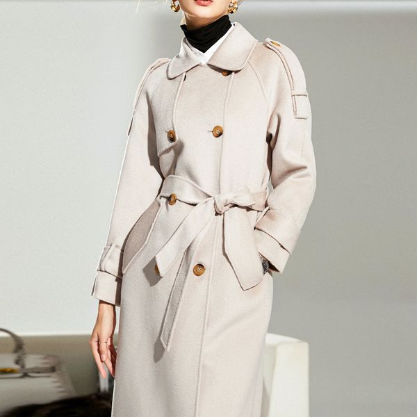 women's double cashmere wool coat turn down collar waves lace up fashion winter overcoat long outerwear, Black
women's double cashmere wool coat turn down collar waves lace up fashion winter overcoat long outerwear, Black