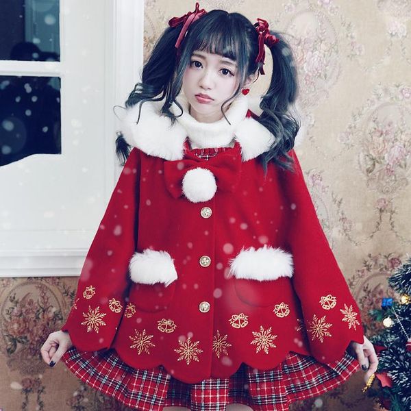 women's wool & blends keqi bobon21 princess sweet lolita student sweater christmas snowflake embroidered coat c1439, Black
women's wool & blends keqi bobon21 princess sweet lolita student sweater christmas snowflake embroidered coat c1439, Black