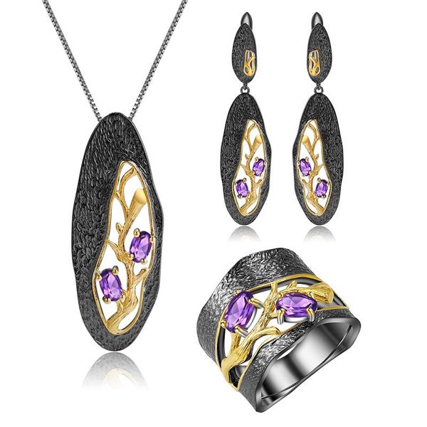 gem's ballet natural amethyst original hollowing out branch jewelry set 925 sterling silver ring earrings pendant sets for women bracel, Black
gem's ballet natural amethyst original hollowing out branch jewelry set 925 sterling silver ring earrings pendant sets for women bracel, Black