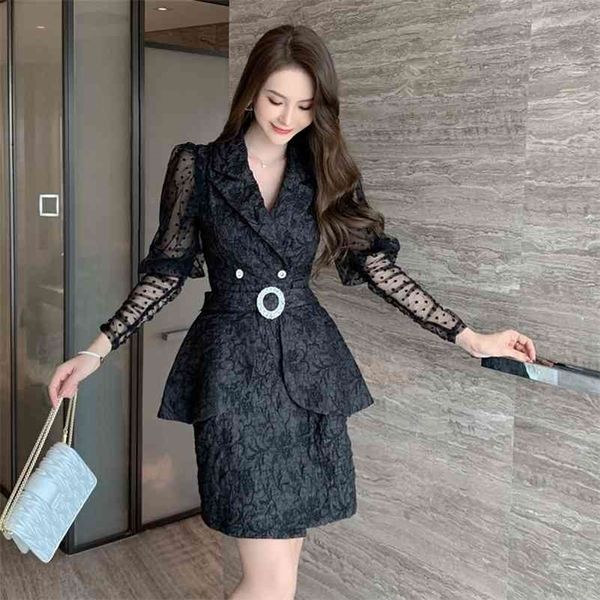 autumn and winter wear suit lapel design sense detachable lotus leaf belt mesh sleeve dress 210416, Black;gray
autumn and winter wear suit lapel design sense detachable lotus leaf belt mesh sleeve dress 210416, Black;gray