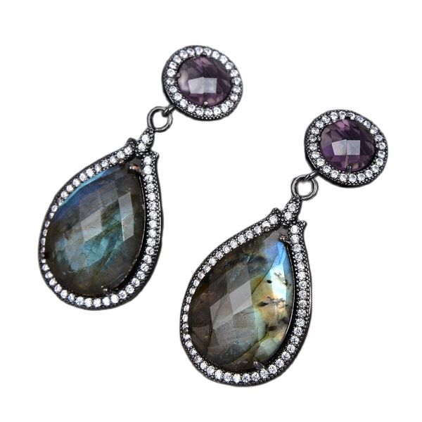 guaiguai jewelry natural teardrop flash labradorites purple crystal cz pave gunmetal color plated stud earrings vintage for women lady girl, Silver
guaiguai jewelry natural teardrop flash labradorites purple crystal cz pave gunmetal color plated stud earrings vintage for women lady girl, Silver
