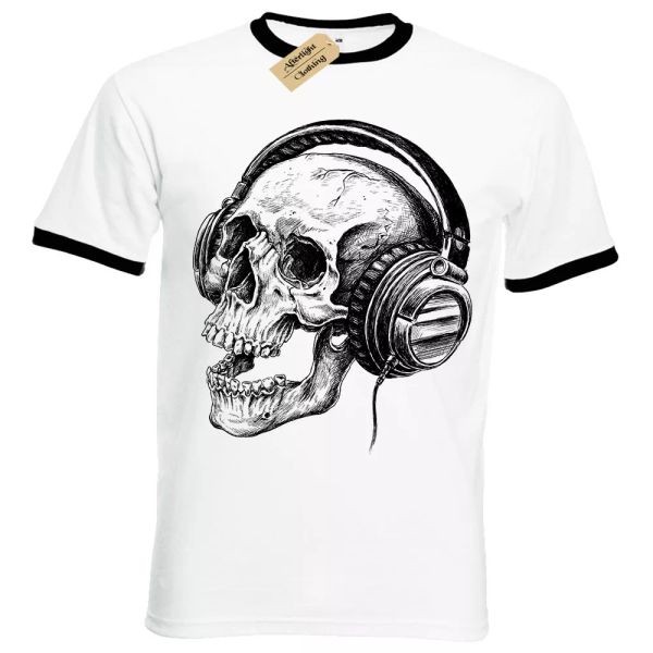 teschio cuffie serigrafata uomo t shirt suoneria fascia scheletro musica rétro, White;black
teschio cuffie serigrafata uomo t shirt suoneria fascia scheletro musica rétro, White;black