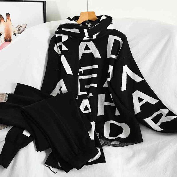 pants women knited letter sweater pants + cape long scarf 3pcs suits knit pullovers cappa wraps wide leg trousers sets, Black;white
pants women knited letter sweater pants + cape long scarf 3pcs suits knit pullovers cappa wraps wide leg trousers sets, Black;white