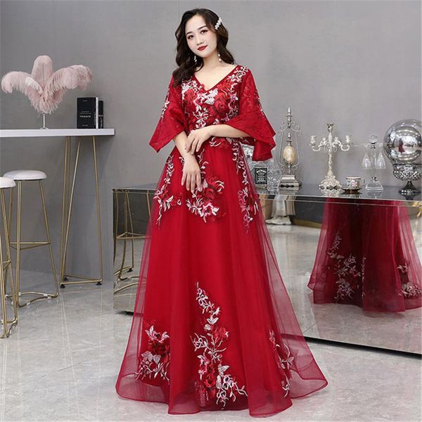 vestido robe plus size applique evening dresses long ever pretty a-line v-neck tulle elegant formal gowns flared sleeve ethnic clothing, Red
vestido robe plus size applique evening dresses long ever pretty a-line v-neck tulle elegant formal gowns flared sleeve ethnic clothing, Red