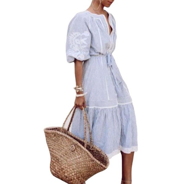 casual dresses women fashion stripe puff sleeve dress sweet bandage waist v- neck single breasted holiday blue vestido s-xxl, Black;gray
casual dresses women fashion stripe puff sleeve dress sweet bandage waist v- neck single breasted holiday blue vestido s-xxl, Black;gray